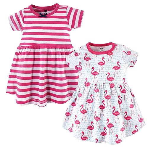 Hudson Baby baby girls Cotton Dresses Casual Dress, Bright Flamingo, 3T US
