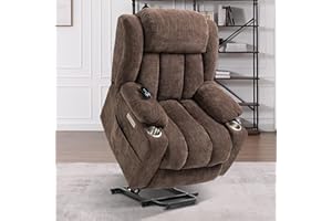 LUXLEN Power Lift Chair for Elderly, Electric Recliner Chair with 8-Point Vibration Massage and Lumbar Heating, Charging Ports, Cup Holders, Standing Assistance Reclining - Brown
