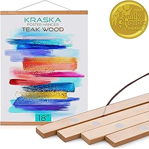 KRASKA - Poster Frame - 18x24 Frame Magnetic Poster Hanger, Hanging Wall Art, Prints Picture Painting Artwork Map Scroll Movie Posters, Big Size Wood Frame and Vintage Photo Hanger - Teak Wood