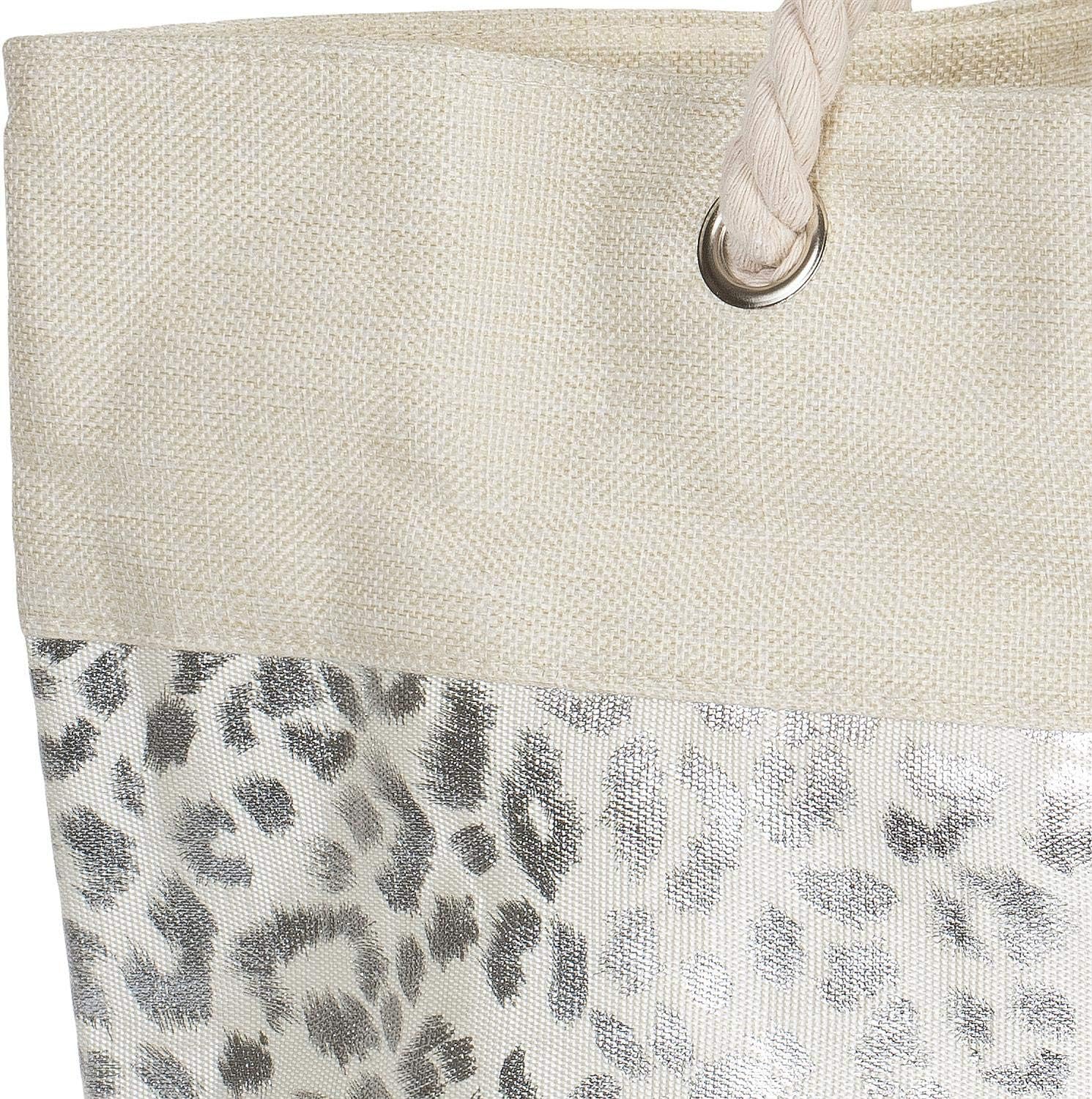 styleBREAKER women XXL beach bag with metallic leopard animal print and zip, shoulder bag, shopping bag 02012282, Colour:Beige-Silver - Image 5