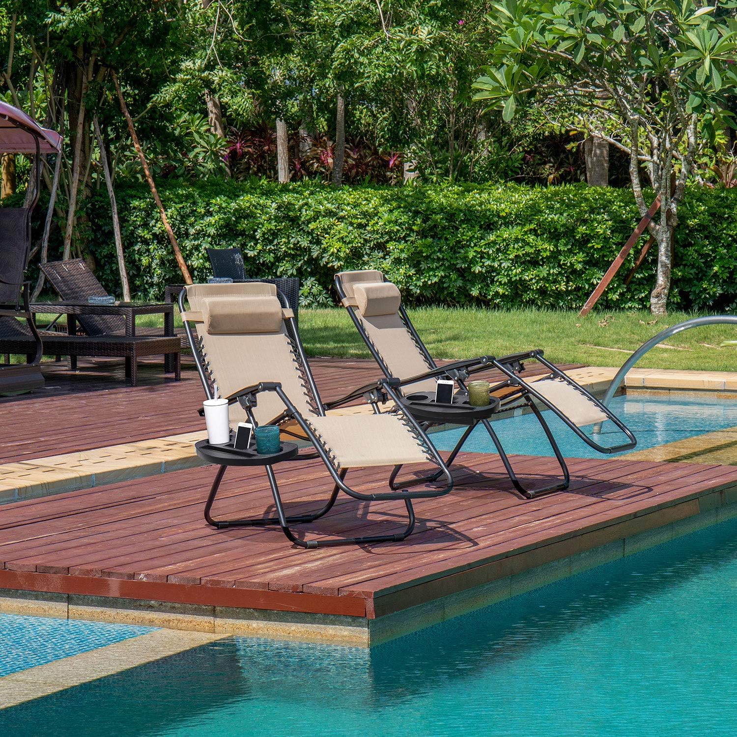 Devoko Patio Zero Gravity Chair Outdoor Folding Adjustable Reclining Chairs Pool Side Using Lawn Lounge Chair with Pillow Set of 2 (Beige) : Garden & Outdoor