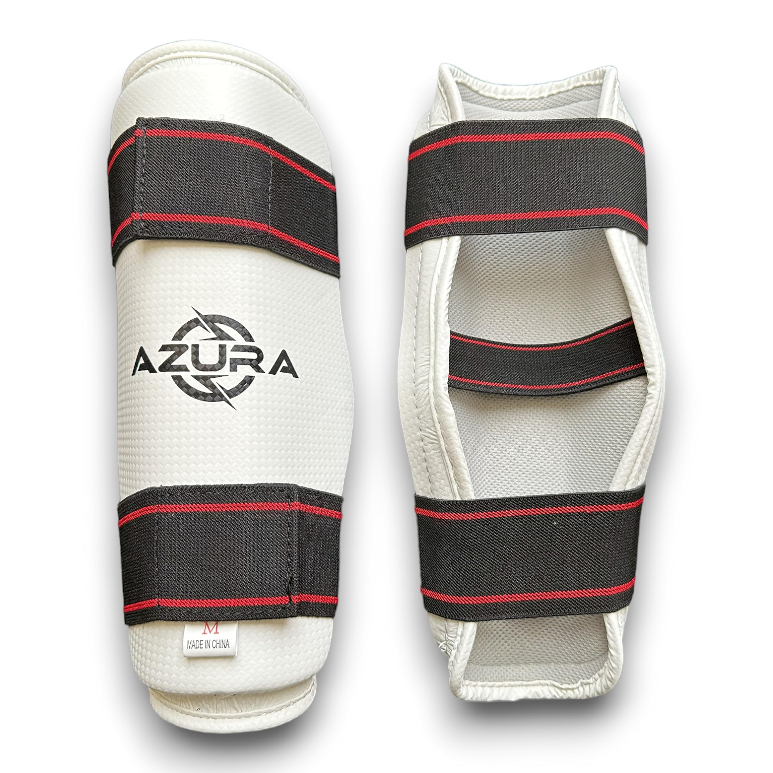 Azura Taekwon-Do Shin Guard Protectors, Premium Quality with Elasticated Straps, Karate/Kickboxing/MMA (Small)