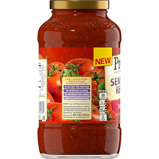 Prego Pasta Sauce Sensitive Recipe Traditional Tomato Sauce 23 75 Ounce Jar Pack Of 6 Grocery Gourmet Food Amazon Com
