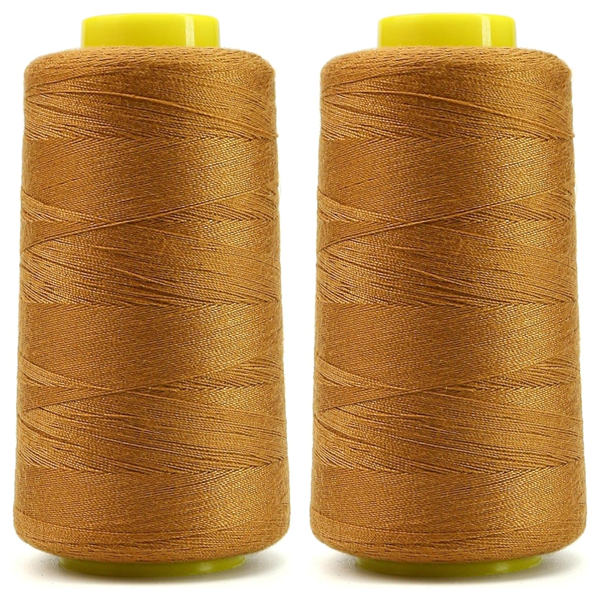 Photo 1 of 2Pcs 1500 Yards Jean Thread for Sewing Machine, Denim Thread 20s/2 Heavy Duty Strong Thick Bonded Cone Spools for Blue Jeans Bag Shoes Leather Canvas Nylon Hand Sewing 100% Polyester, Gold Color