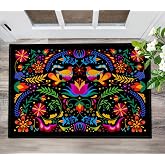 Mexican Talavera-Themed Door Mat Indoor Entrance Carpet Mexican Decor Doormat Black Entry Rug Non Slip 2x3 Washable Floor Mats Small Area Rug for Entryway, Kitchen, Bathroom, Bedroom