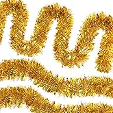 CANREVEL 4 Pieces 26.2 Ft Christmas Garland Metallic Shiny Twist Tinsel Garland Hanging Decorations for Christmas Tree, Mantle, Stairs Railing Decorations - Gold