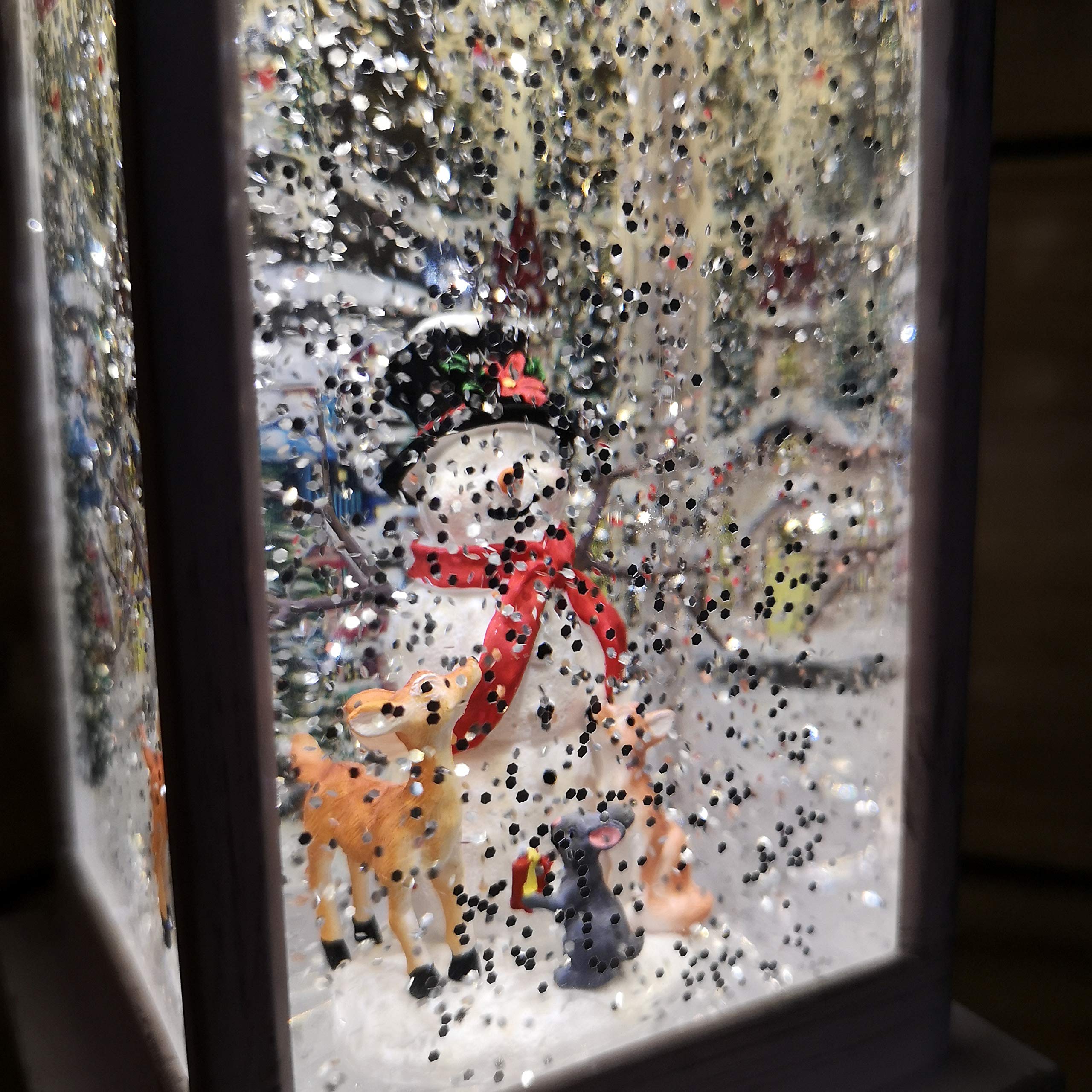 Snowtime 31cm White Water Spinner Lantern Snowman Scene LED