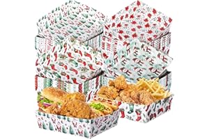 Zhehao 36 Pack 5 lb Large Christmas Paper Food Trays Movie Night Food Serving Boat Nacho Trays Xmas Party Supplies Disposable Snack Bowl for Winter Holiday Xmas Decorations(Christmas Red Green)