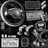 CAR PASS 30 PCS Bling Diamond Car Accessories Set for Women, Bling Steering Wheel Covers 15 Inch, Shining Rhinestone License Plate Frame, Sparkly Phone Holder, Cute Interior Set Decorations, Silver