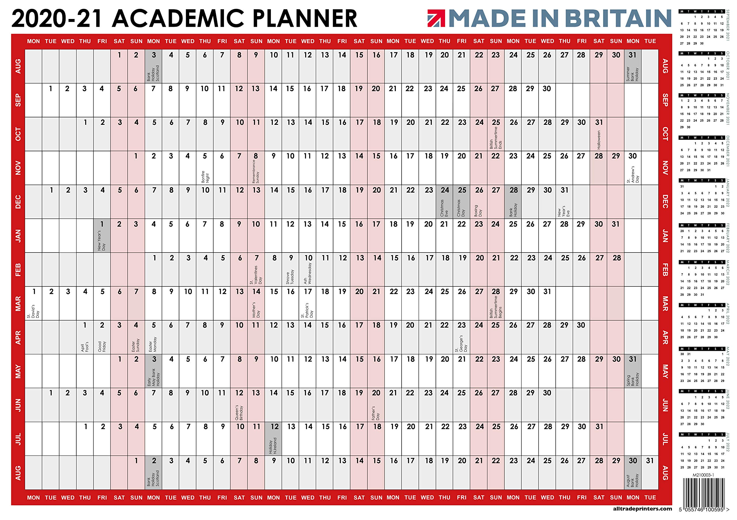 ALLTRADE A2 2026 Year Planner Starts in January 2026-December 2026 with UK Holidays. MADE IN BRITAIN.
