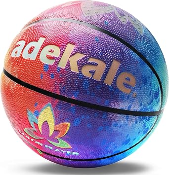 Amazon Adekale バスケットボールボール サイズ7 メンズ 暗闇で光るバスケットボール 電池不要 蛍光 明るいライトアップ バスケットボール 公式サイズと重量 サイズ7 ポンプ付きフープギフト 男性 ティーンの男の子向け Adekale ボール
