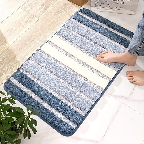 Amazon 玄関マット 室内 バスマット お風呂マット おしゃれ 丸洗い 吸水 北欧 滑り止め 防音 防臭 ブルー 50x80cm 玄関マット オンライン通販