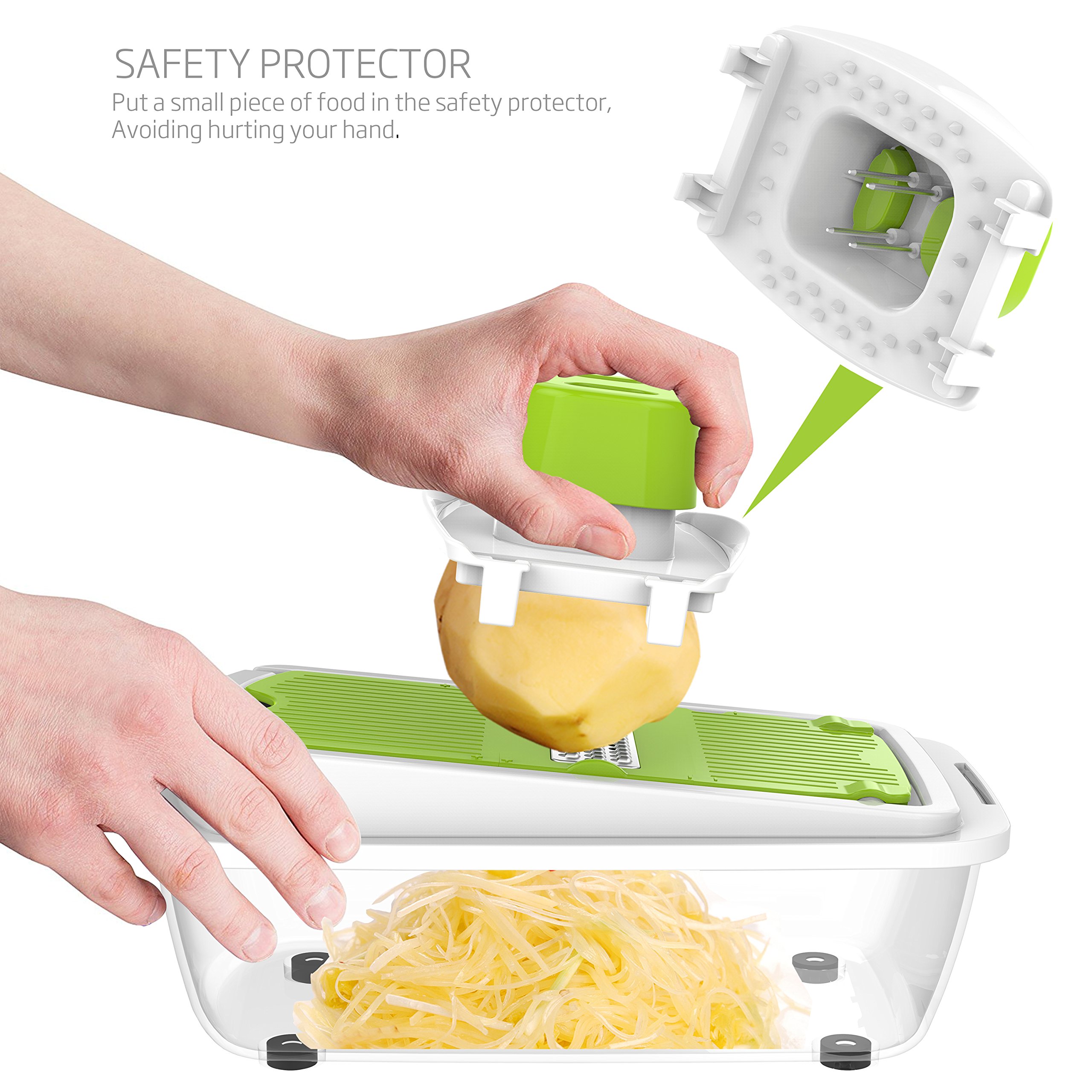 Vegetable Chopper Dicer Slicer Cutter Manual / Vegetable Grater with 11 Interchangeable Blades - LOVKITCHEN Multi-functional Adjustable Vegetable & Fruit Chopper Dicer with Storage Container