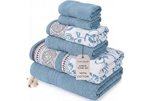 Modern Threads 6 Piece Set, 2 Bath Towels, 2 Hand Towels, 2 Washcloths Yarn Dyed Jacquard/Solid Towel Set Ophelia Blue