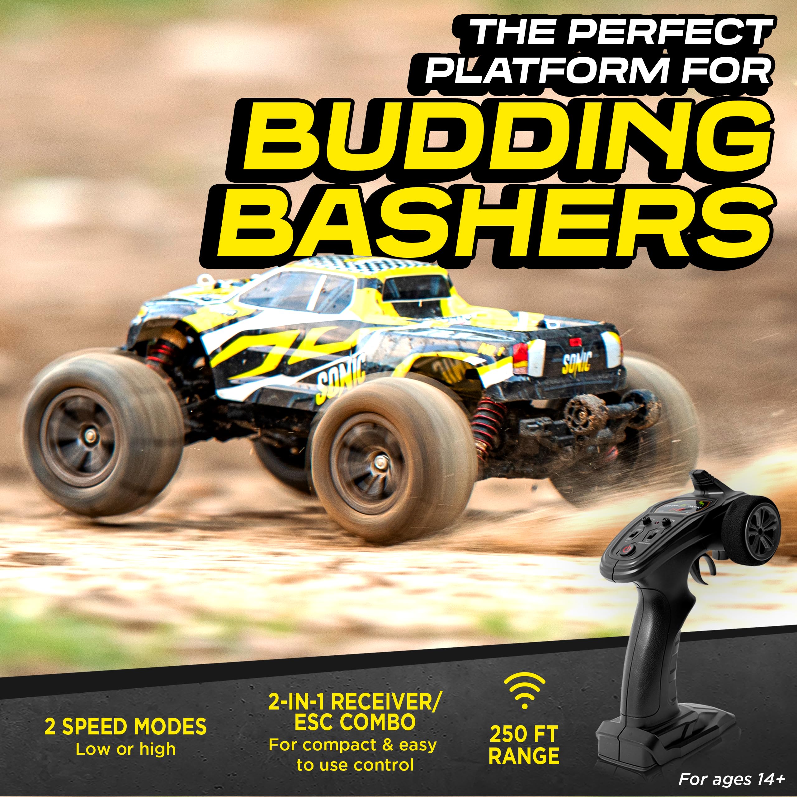LAEGENDARY 1:16 Scale 4x4 Off-Road RC Truck - Hobby Grade Brushed Motor RC Car with 2 Batteries, Waterproof Fast Remote Control Car for Adults