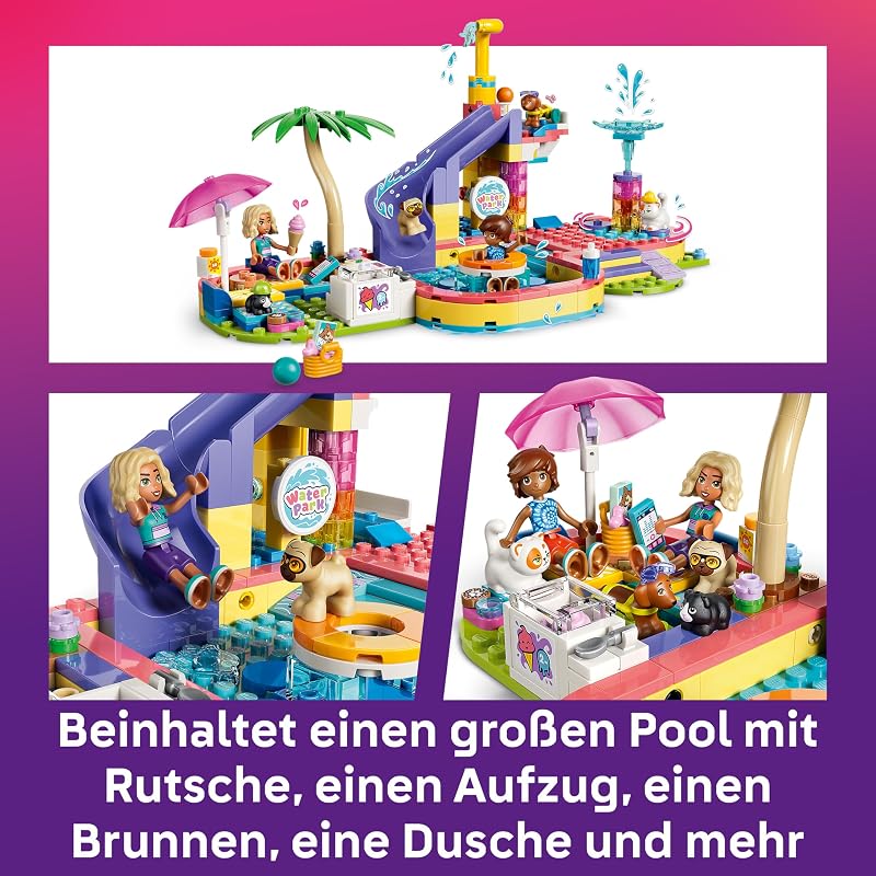 Friends Lustiger Tag im Wasserpark - Miniatur Spielset mit Rutsche, 2 Minifiguren, 4 Tierfiguren und Tierzubehör - Kinderzimmer Deko - Geschenk zum Geburtstag für Mädchen ab 6 Jahren - 42676