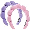 Spa Facial Headbands Combo Pack - 2 Terry Cloth Makeup Headbands for Face Washing, Masks, and Skin Treatments (Pink + Purple)