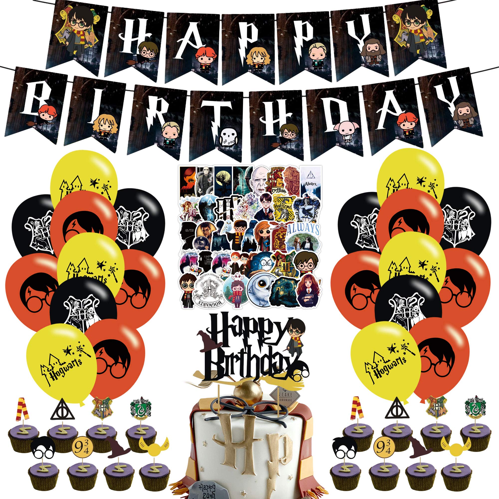 101 Pcs Magical Wizard Birthday Party Decorations, Magician Potter Theme Happy Birthday Party Supplies Balloons Banner Cake Toppers stickers, Magician Party Decorations Supplies Set