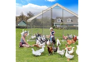 Large Metal Chicken Coop, Outdoor Heavy Duty Walk-in Poultry Cage, Waterproof UV Protection Cover, Lockable Door with Peaked 