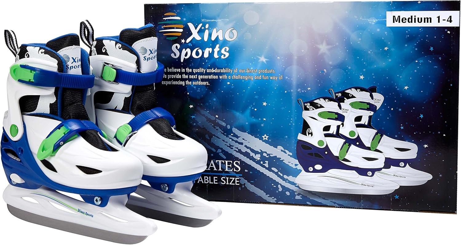 Xino Sports Adjustable Ice Skates - for Girls and Boys, Two Awesome Colors - Blue and Pink, Soft Padding and Reinforced Ankle Support, Fun to Skate! : Clothing