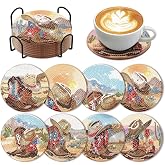Cumule 8 Pcs Cowboy Diamond Art Coasters Kit with Holder Western Cowboy Hat Boot Diamond Art Coasters for Adults Diamond Art Kit Supplies for Present