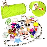 Youngever 24 Cat Toys Kitten Toys Assortments, 2 Way Tunnel, Cat Feather Teaser - Wand Interactive Feather Toy Fluffy Mouse, 