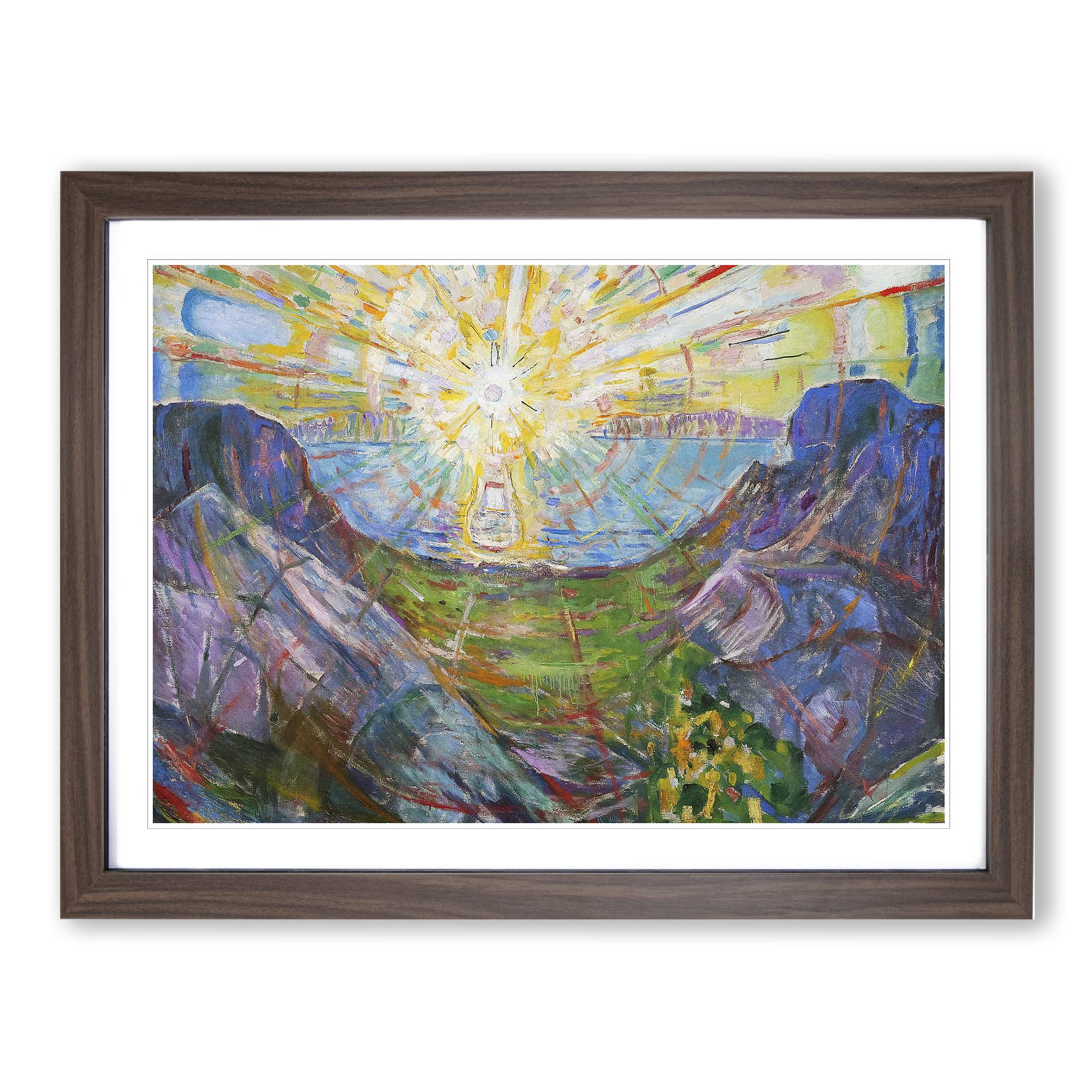 The Sun By Edvard Munch Classic Painting Framed Wall Art Print, Ready to Hang Picture for Living Room Bedroom Home Office Décor, Walnut A3 (46 x 34 cm)