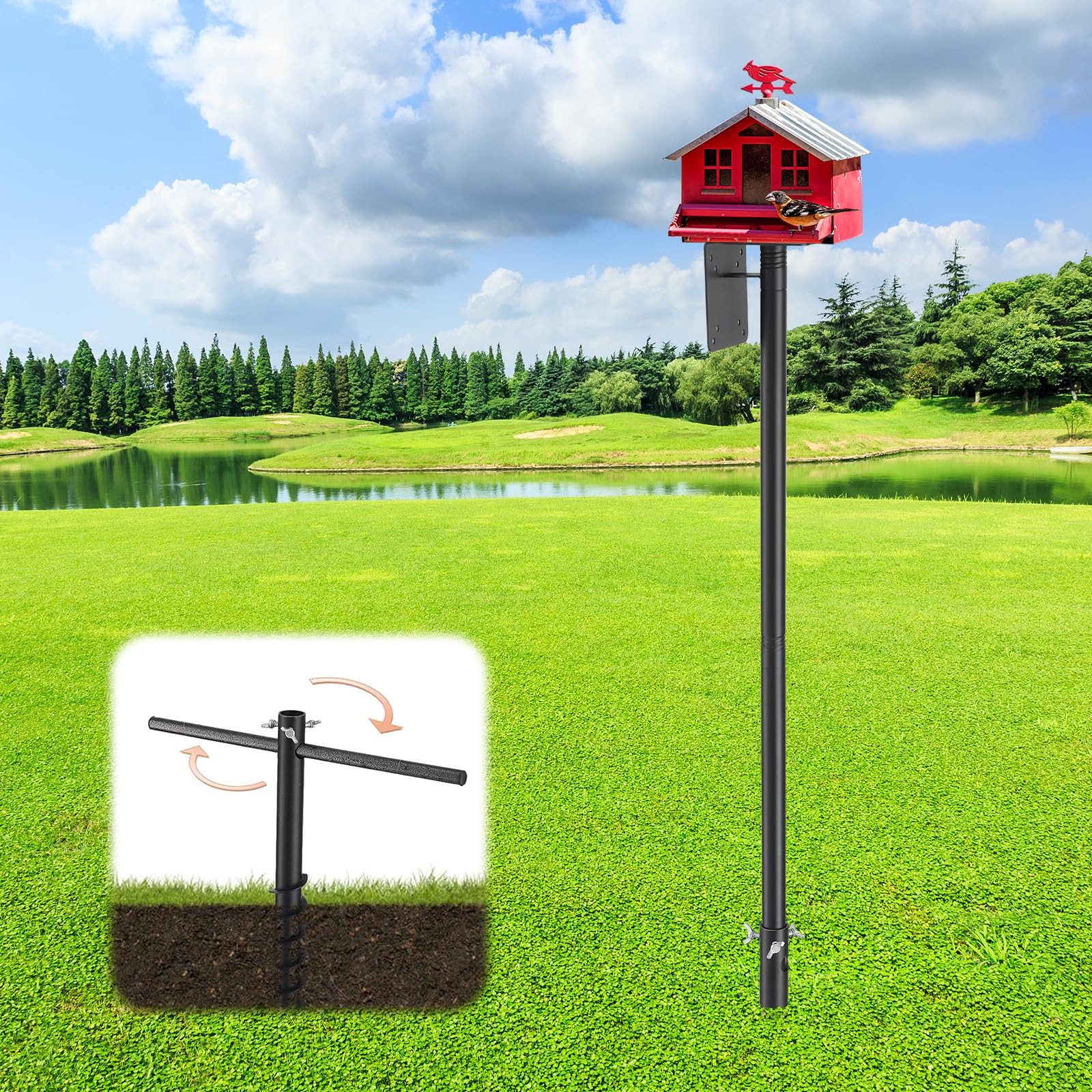 Photo 1 of ?JAOTREL 60" Bird Feeder Pole with Spiral Ground Stake - Heavy-Duty Metal, All-Weather Stability, Windproof & Rust-Resistant for Garden/Lawn/Bird Sanctuary