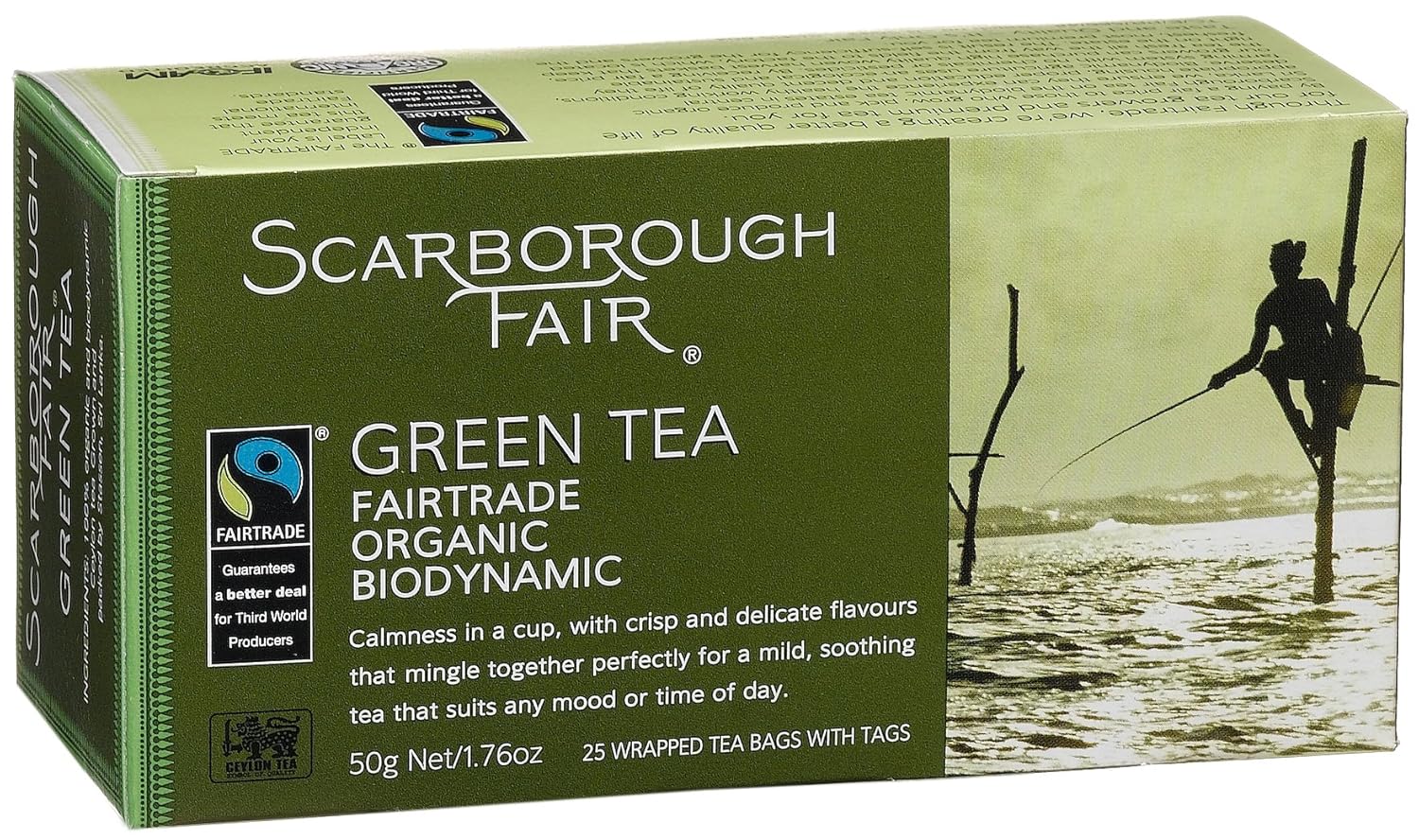 Scarborough Fair Organic Fair Trade Green Tea, Enveloped Tea Bags, 25count, 1.75