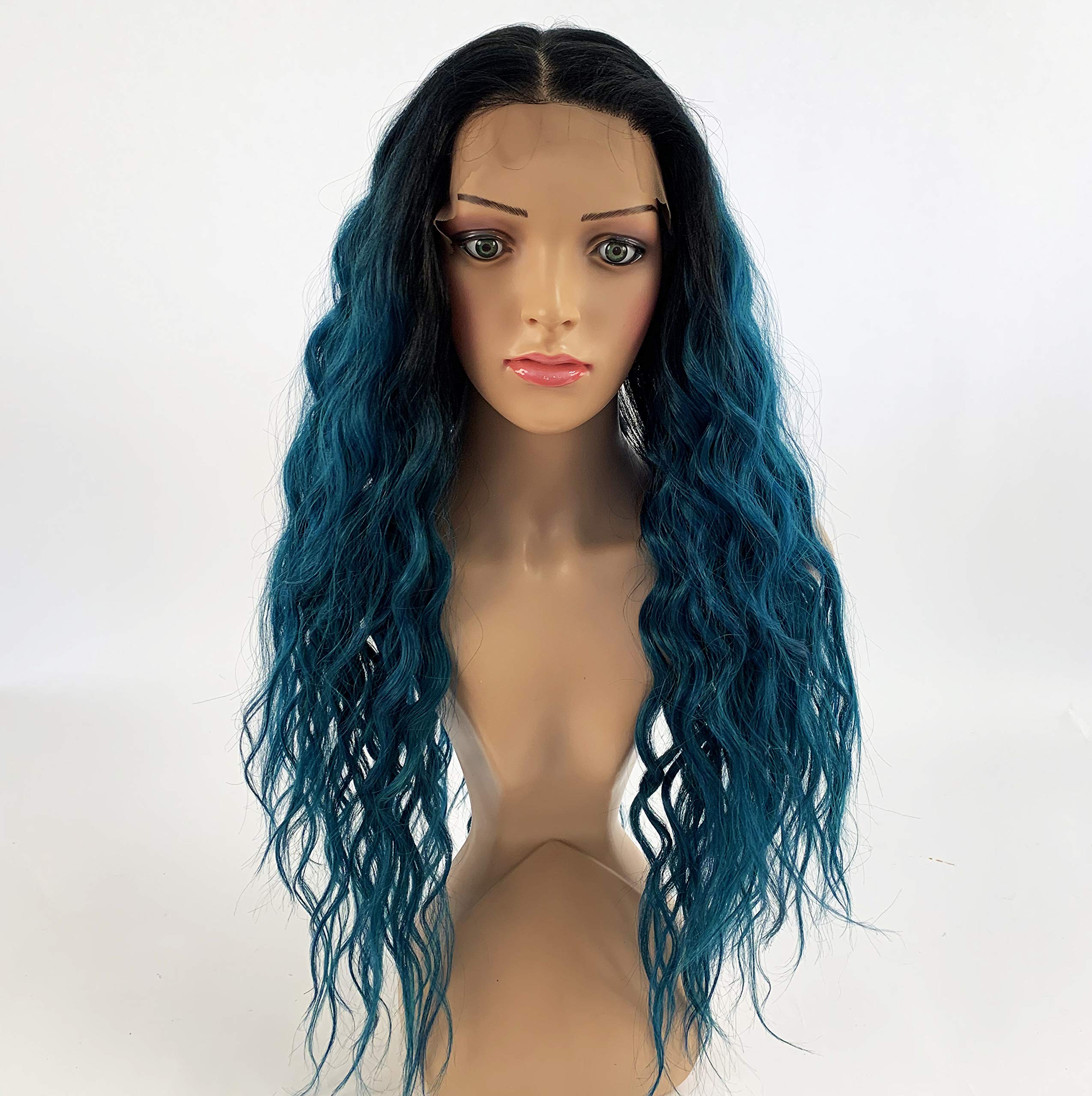 SLEEK 28’’ 360 Lace Front free parting Wig Synthetic Long Loose Curly Wig with Baby Hair Green Wig SPOTLIGHT 101 LAYLA 360 Lace Front Wig Heat Resistant Fiber 240g-TT1B/TEAL