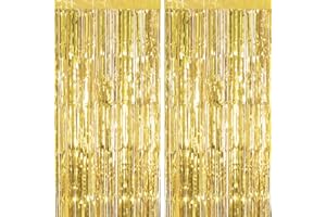 ASTARON 2 Pack Gold Foil Fringe Curtain Metallic Foil Curtain for Wedding Birthday Party Photo Backdrop Wedding Event Decor