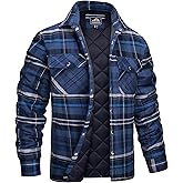 MAGCOMSEN Men's Flannel Shirts Long Sleeve Quilted Lined Button Down Plaid Flannel Jacket Heavyweight Warm Winter Coat