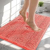 OLANLY Thick Bathroom Rugs 24x16, Extra Soft Absorbent Chenille Striped Bath Rugs, Rubber Backing, Machine Wash Dry, Bath Mats for Bathroom Floor, Tub and Shower, Home Decor Accessories, Coral