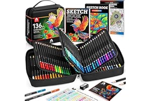 VIGORFUN 136 PCS Colored Pencils Set for Adult Coloring Books, 120 Colored Pencils with Sketchbook, Coloring Book, Sharpener, Soft Core Sketching Drawing Pencils, Art Supplies for Adults Artists (Black)