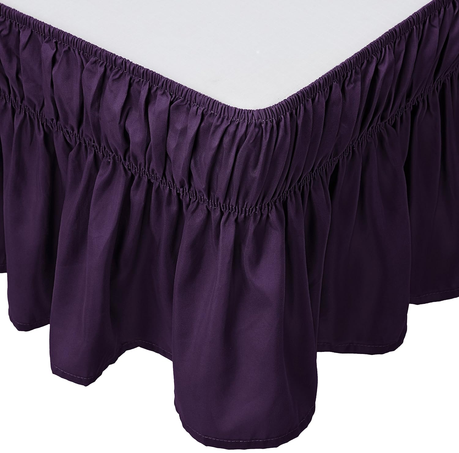 Mk Collection Wrap Around Style Easy Fit Elastic Bed Ruffles Bed-Skirt Queen-king Solid Dark Purple New
