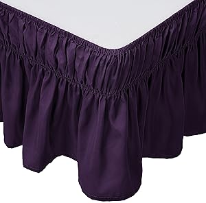 Mk Collection Wrap Around Style Easy Fit Elastic Bed Ruffles Bed-Skirt Queen-king Solid Dark Purple New