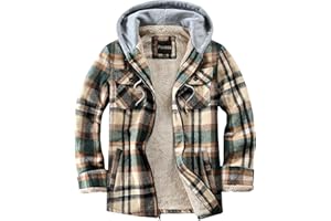 Puwasa Men's Full Zip Sherpa Lined Flannel Jacket Fleece Hooded Plaid Jacket with Hood for Men