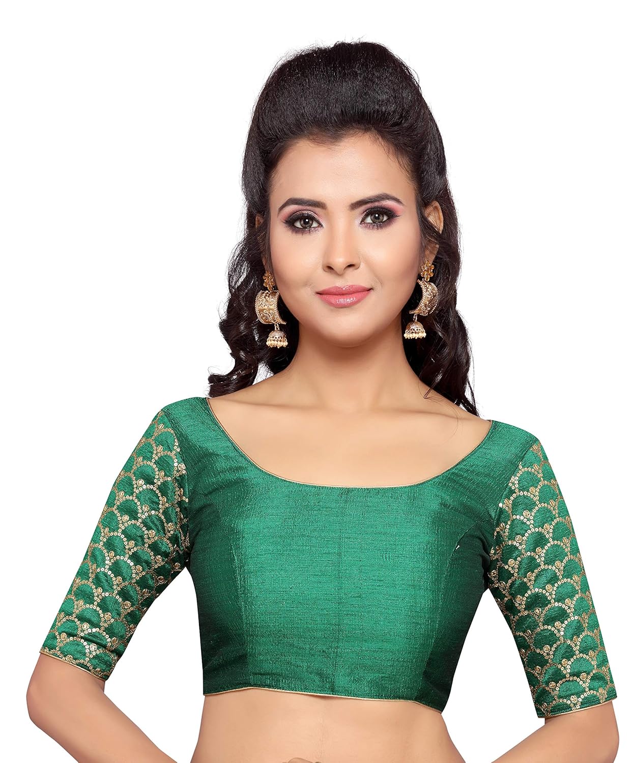 studio shringaar women's green poly raw silk embroidered saree blouse