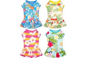 JpGdn 4PCS/Pack Hawaiian Dog Dresses Sleeveless for Extra Large Dogs Girl Female Pink Blue Yellow Green Skirts Summer Sundres