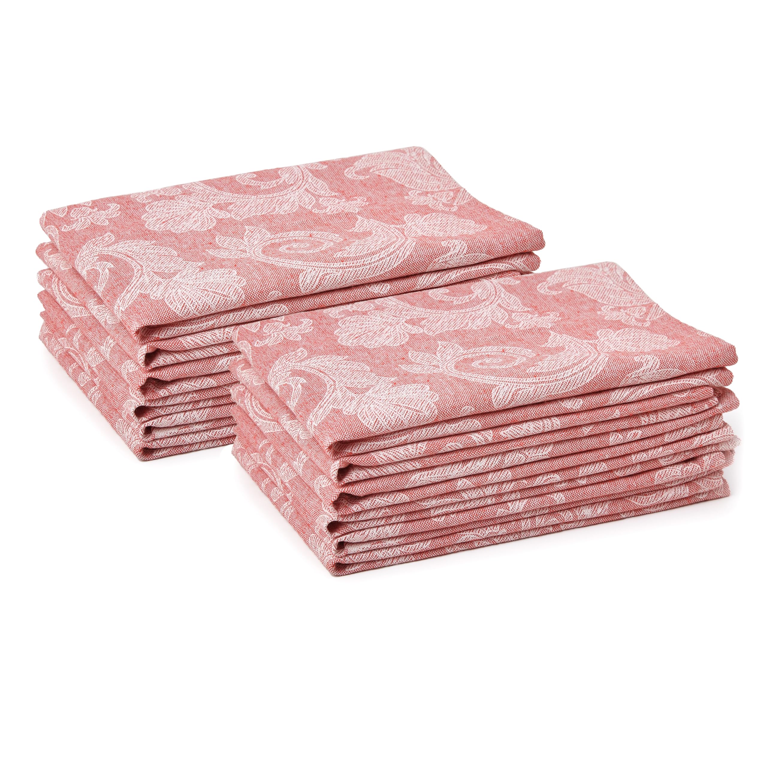 Encasa XO Red Cloth Napkins Set of 12, 45x45 cm | Floral Jacquard Design Cotton Serviettes Napkins | Washable & Reusable Napkin for Wedding, Holiday, Halloween, Parties & Everyday Table Decor