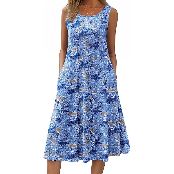 White Blue Daisy Print Women's Summer Casual Boho Dress Short Sleeve Midi  Beach Party Dresses for Women at Amazon Women's Clothing store