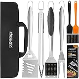 grilljoy 8PCS Heavy Duty BBQ Grill Tools Set with Extra Thick Stainless Steel Spatula, Fork, Tongs & Cleaning Brush - Complet