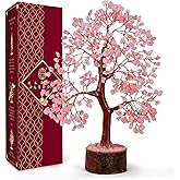 Rose Quartz Crystal Tree of Life Birthday Gifts for Women, Men, Handmade Home Decor, Office Decoration, Healing Crystal Chakra Tree for Money, Positivity, Reiki, Good Luck Gifts for Her, Mom & Dad