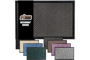 GORILLA GRIP 100% Waterproof All-Season WeatherMax Doormat US Designed Natural Rubber, Stain Fade Resistant, Low Profile Indoor Outdoor Door Mats, Easy Clean, 17x29 Gray Diamond