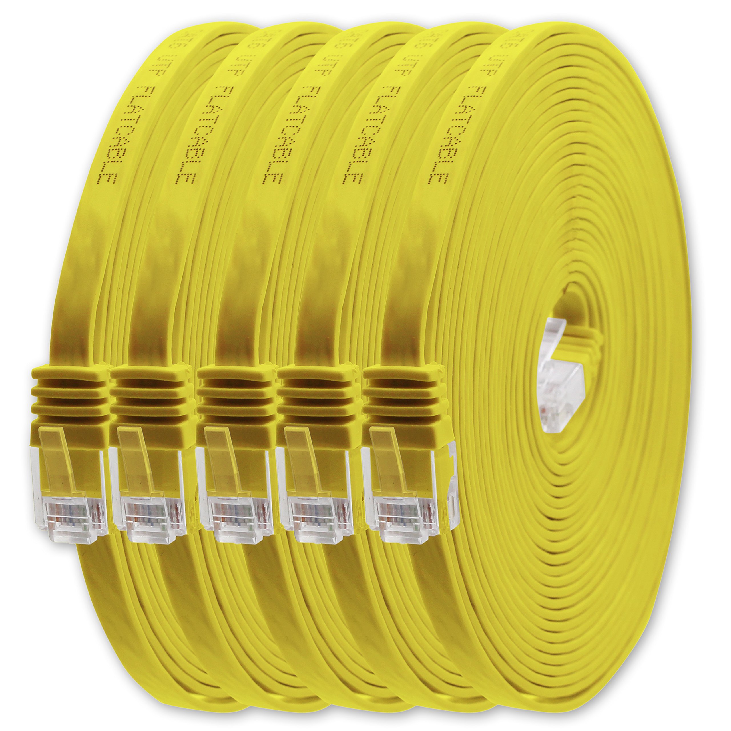 1aTTack.de 3.0 m - Yellow - 5 Pack Cat.6 Flat Network Cable - Gigabit LAN (RJ45) Ultra Flat Slim Micro