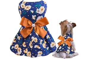 Petroom Sweetie Pup Dog Dress,Cute Bowknot Shirt for Small Girl Dogs(Golden Brown,XXS)