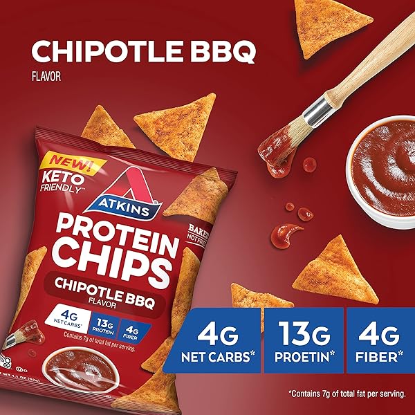 ATKINS CHIPOTLE BBQ PROTEIN CHIPS, 4G NET CARBS, 13G PROTEIN, GLUTEN FREE, LOW GLYCEMIC, KETO FRIENDLY, 12 COUNT