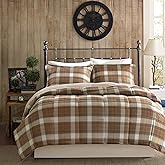 Woolrich Comforter Set, Cabin Lodge, Warm Cover for Colder Season, Modern Cottage-Inspired Down Alternative Ultra Soft Microfiber Bedding, Matching Sham, Plaid Brown Full/Queen 4 Piece