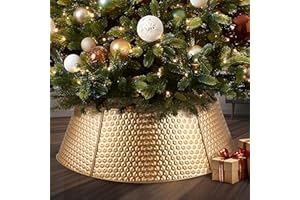 AWENDIETOU Christmas Tree Collar and Skirt Set - 28" Festive Holiday Decor with Gold Metal Tree Collar Base Stand - Ideal for Real or Artificial Trees - Christmas Skirt Tree Basket Decorations Gift