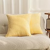 Home Brilliant Yellow Pillow Covers Decorative Set of 2 Striped Corduroy Plush Velvet Throw Pillows for Couch Fall Winter Decor, 18x18 inch, Light Yellow